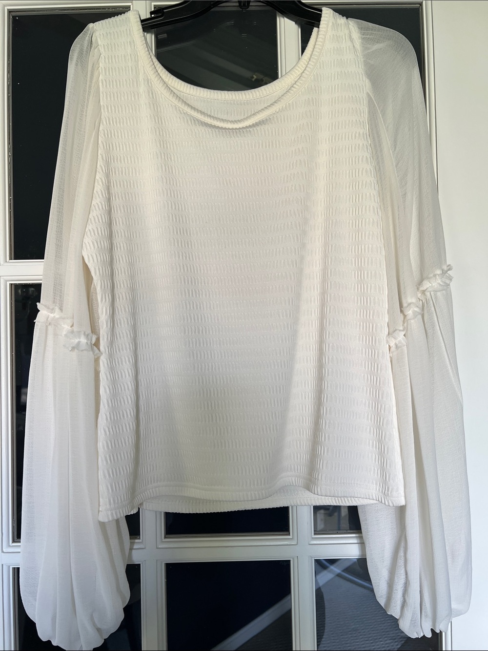 Anthropologie NWT Women's Textured Blouse with Sheer Balloon Sleeves